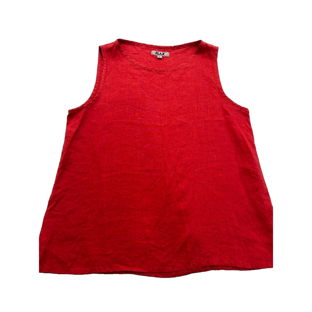 Flax Women's L 100% Linen Sleeveless Tank Top Minimalist Rusty Red Color